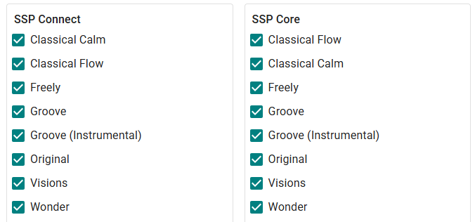 The Unyte app playlist screen, showing many playlist options
